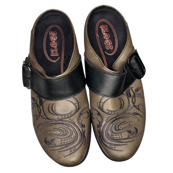 Klogs Leather mules clogs embroidered scroll floral boho slip resistant shoes 6 - Picture 3 of 11